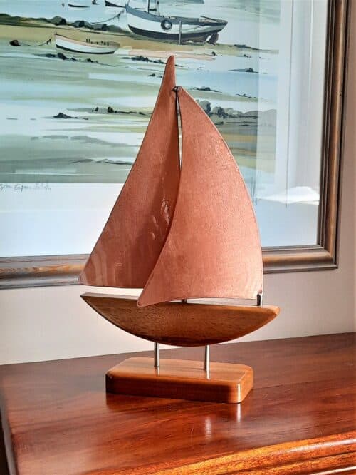This Zanzibar is a Limited Edition, Handmade Yacht Model designed in Copper & Stainless Steel, inspired by a child's drawing of a sailing boat by Grant Designs.