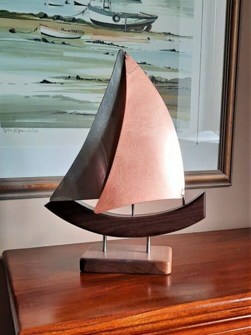 This Zanzibar is a Limited Edition Yacht Model designed in Copper & Stainless Steel inspired by a child's drawing of a sailing boat by Grant Designs.