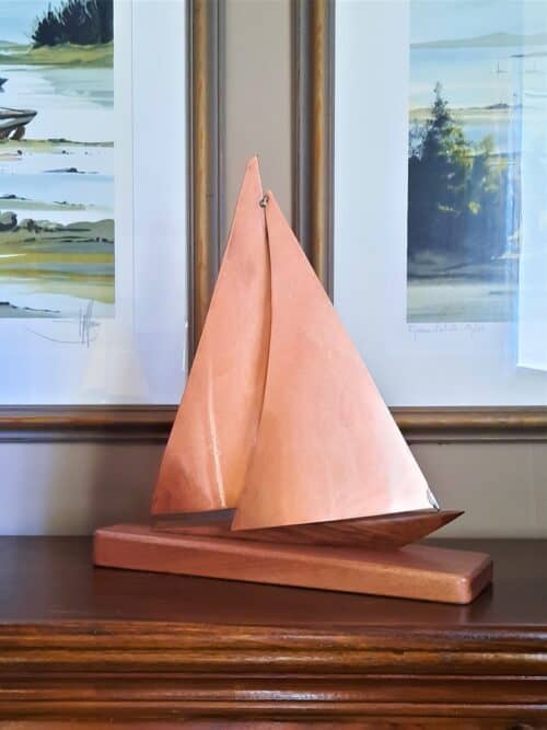 Wavecrest  - limited edition Copper and Stainless Steel Yacht Model with Copper Sails sailing on a Port Tack by Grant Designs.