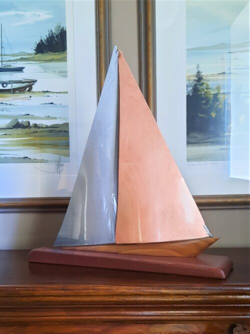 Wavecrest Fusion - A Limited Edition Copper and Stainless Steel Yacht Model sailing on a Port Tack by Grant Designs.