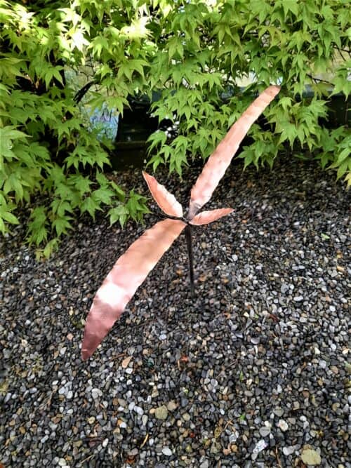 Copper Leaf Sculpture handcrafted Garden Art for an outdoor setting