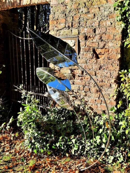 Westwind, one of my latest Stainless Steel Garden Sculptures designed with three tapering leaves on curved stems. The leaves vary in sizes and are shaped to give the effect of twisting at different angles in the breeze.