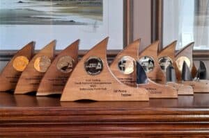 Handmade sailing trophies for The Irish Sailing Youth Championships which took place at Ballyholme Yacht Club over weekend 22nd to 24th April.