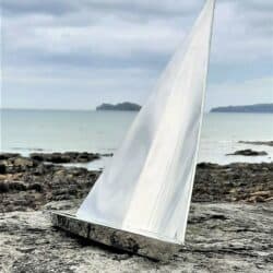 CLOSE HAULED is a stylized Stainless Steel Yacht Model,  handmade as a feature sculpture piece for a sailor or simply someone who loves the sea.