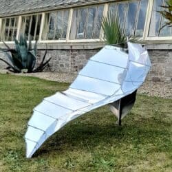 Releaf is one of my unique garden sculptures, handmade in marine grade stainless steel,  inspired by the classic shape of a Chaise Longue for Sculpture in Context 2022