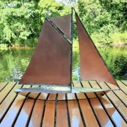 Whisper Stainless Steel Yacht Model based on Classic Gaff Rig, handmade with Stainless Steel Hull & Topsides and Copper Sails by Grant Designs.