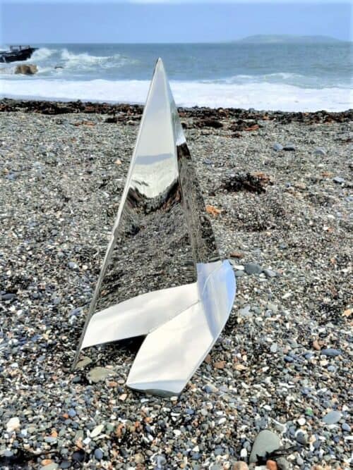 Solano, an abstract Stainless Steel Yacht Sculpture, imagined as a unique, stand alone, sculpture for a someone who sails, or simply loves the sea.