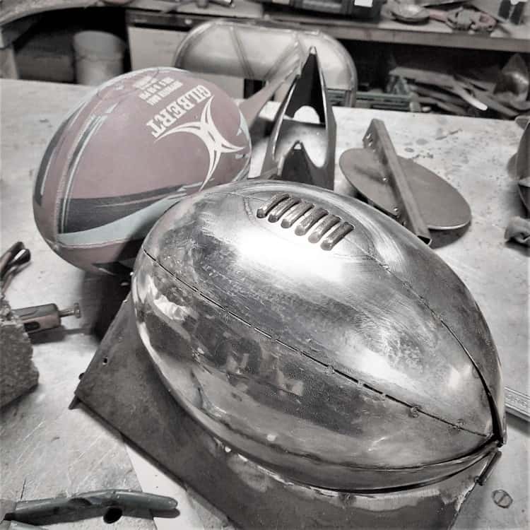 Making a Stainless Steel Rugby Ball with copper stitching detail by Grant Designs
