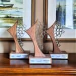 Awards for Winners of the Student Enterprise Programme 2023 in Junior, Intermediate & Senior Category handmade in Stainless Steel & Walnut by Grant Designs