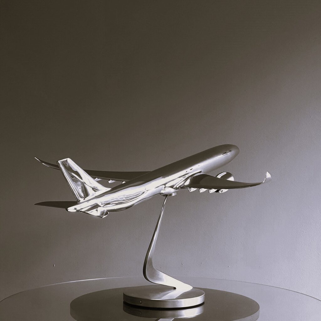 Airbus Stainless Steel Aeroplane Sculpture in Stainless Steel by Grant Designs