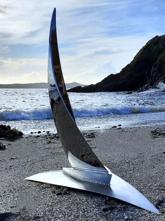 ‘Eclipse‘ Stainless Steel Nautical Sculpture inspired by the shape of sails when caught by the wind by Grant Designs.