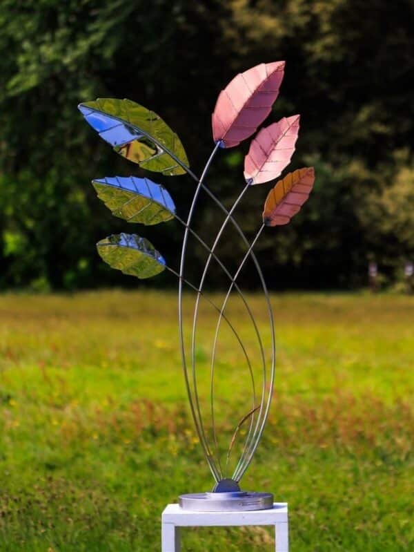 Northwind Stainless Steel & Copper Sculpture from the Cardinal Leaf Sculpture Collection on view at the Ballymaloe Sculpture Exhibition 2025 by Grant Designs