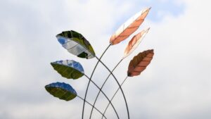 Northwind Stainless Steel & Copper Sculpture from the Cardinal Leaf Sculpture Collection on view at the Ballymaloe Sculpture Exhibition 2025 by Grant Designs