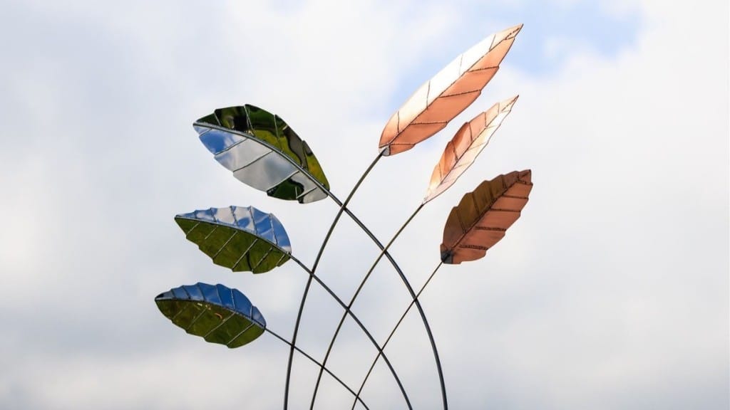 Northwind Stainless Steel & Copper Sculpture from the Cardinal Leaf Sculpture Collection on view at the Ballymaloe Sculpture Exhibition 2025 by Grant Designs