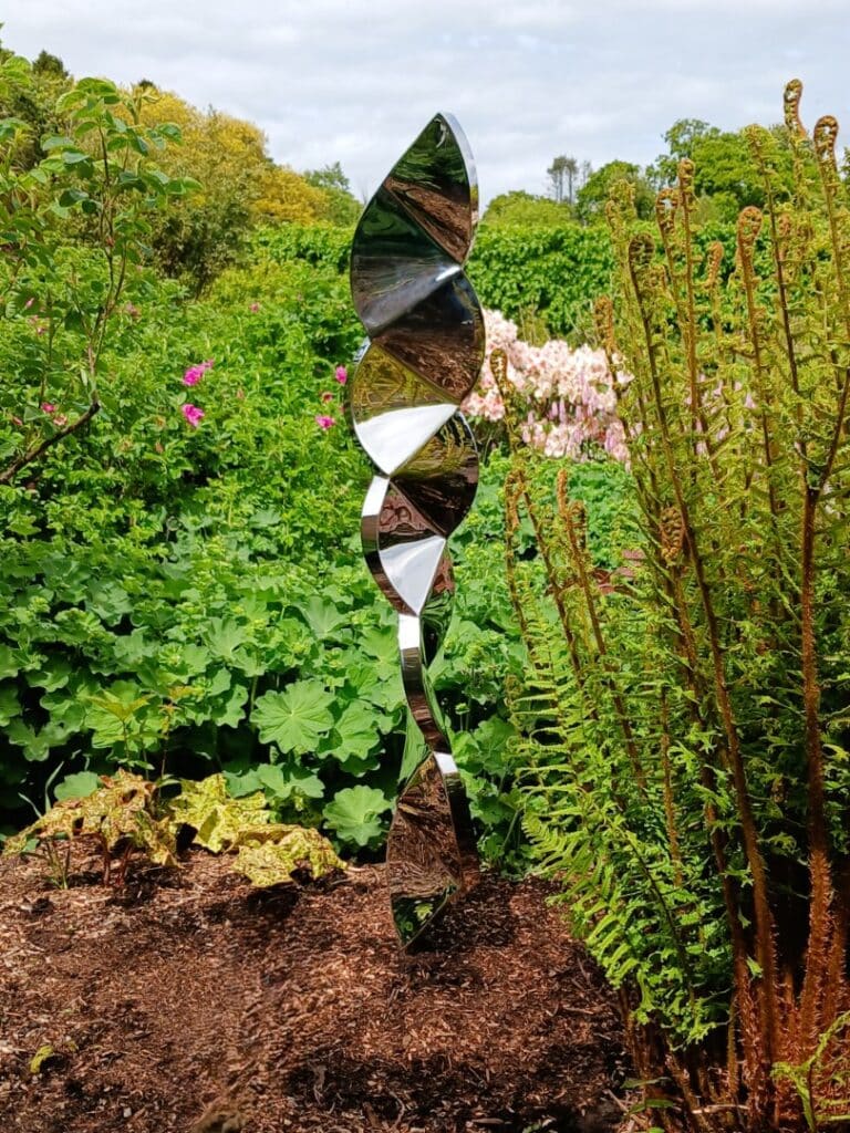 Harlequin Stainless Steel Sculpture at ForM Sculpture Exhibition 2026 in the Walled Garden of Bangor Castle